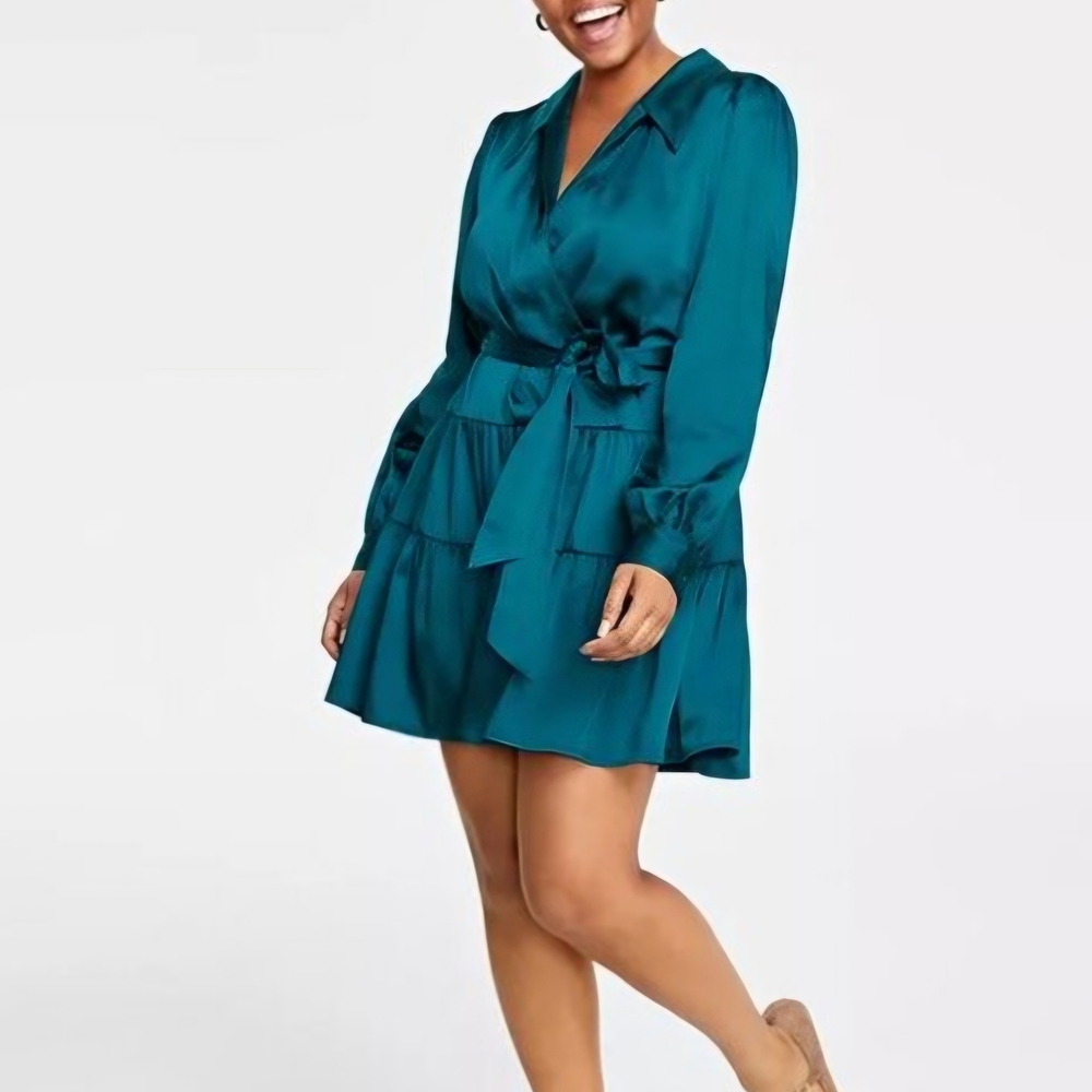 Chic Teal Long Sleeve Dress
